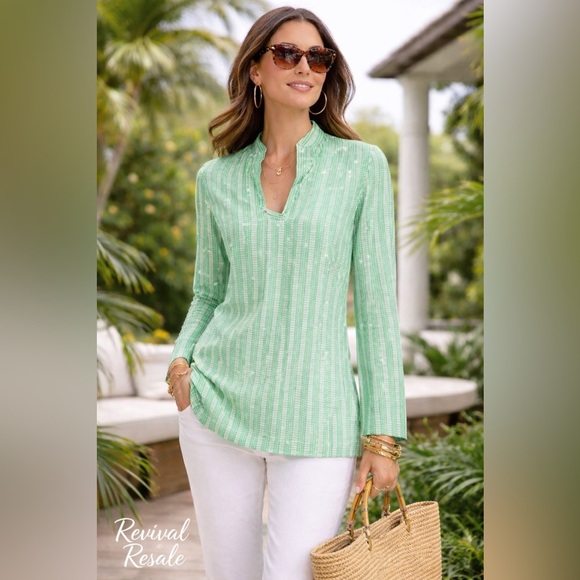 Tory Burch Tops - Tory‎ Burch Green Tunic Blouse Long Sleeve Lightweight Resort Vacation Size 2